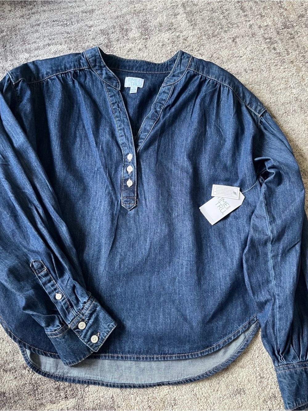 NWT Time and Tru Chambray Popover Blouse Women’s Size XL Blue Denim Look
